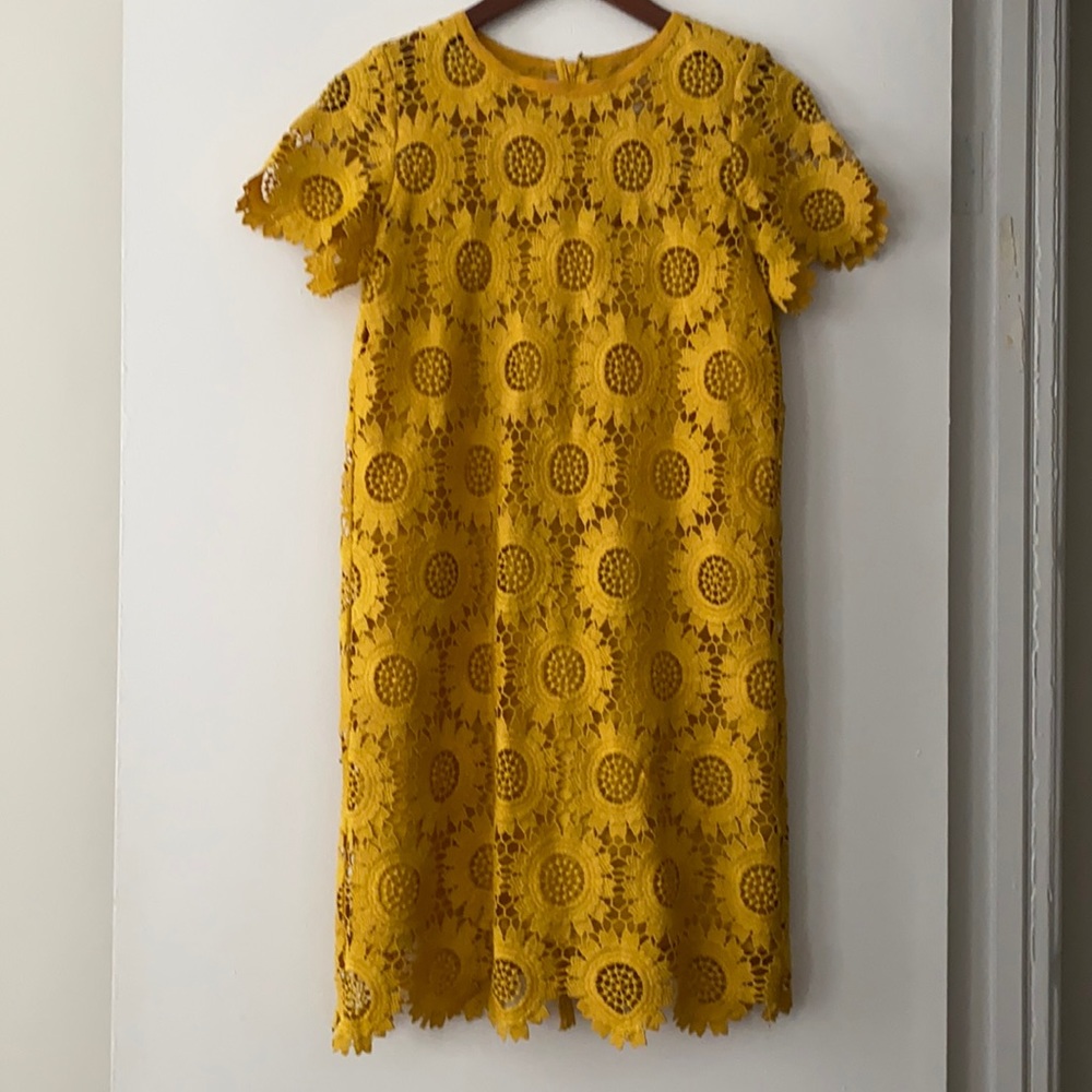 LOFT Yellow Floral Lace Dress Size 2